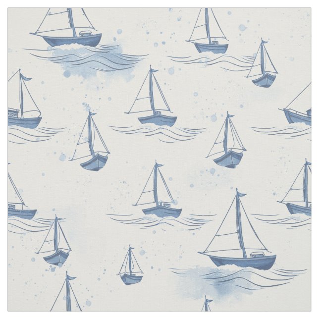 Serene Blue Sailing Boote auf Sea Pattern Stoff (Muster)