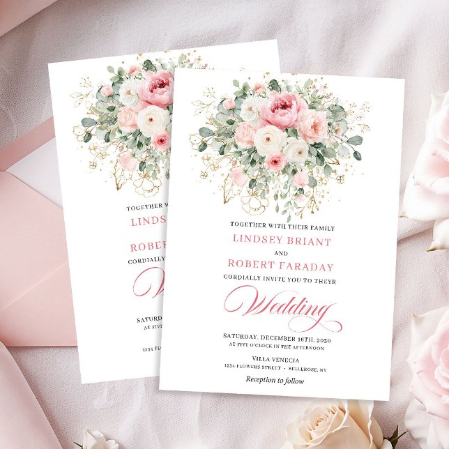 Serene Blush Roses Greenery Wedding Invitation Einladung (Serene Blush Roses Greenery Wedding Invitation)