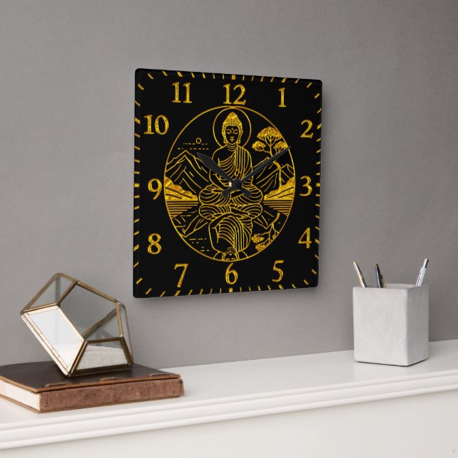 Serene Buddha Abbildung in ruhigen Gewässern Quadratische Wanduhr (Büro)