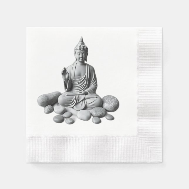 Serene Buddha mit Steinen und Pflanze Serviette (Vorderseite)