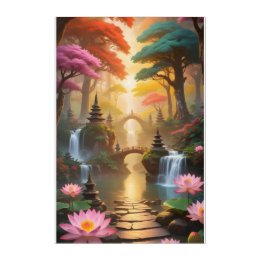 Serene Buddhist Tempel inmitten lebendiger Natur Acryl Wandkunst