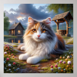 Serene Calico Katze in einer ruhigen Landschaft Poster