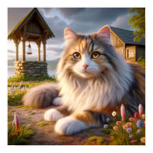 Serene Calico Katze in einer ruhigen Landschaft