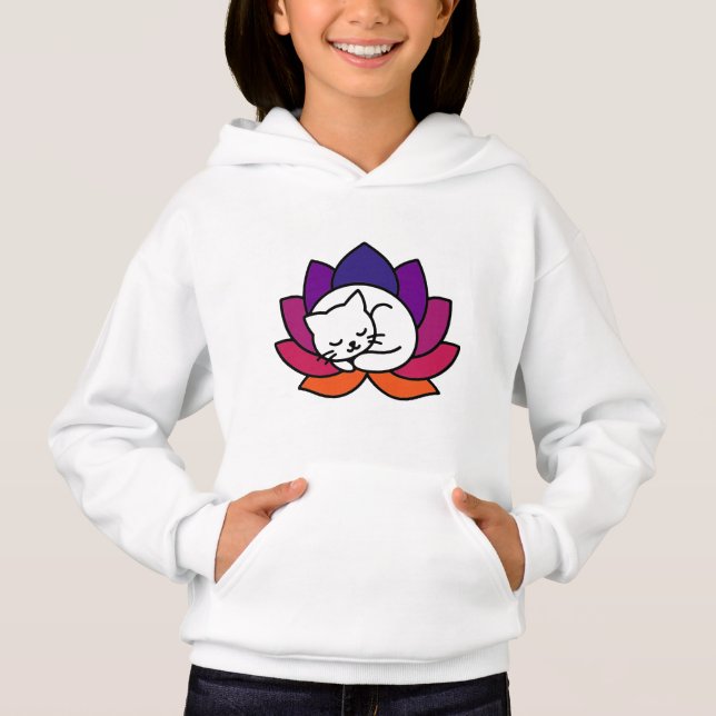 Serene Cat Lotus Illustration Hoodie (Vorderseite)