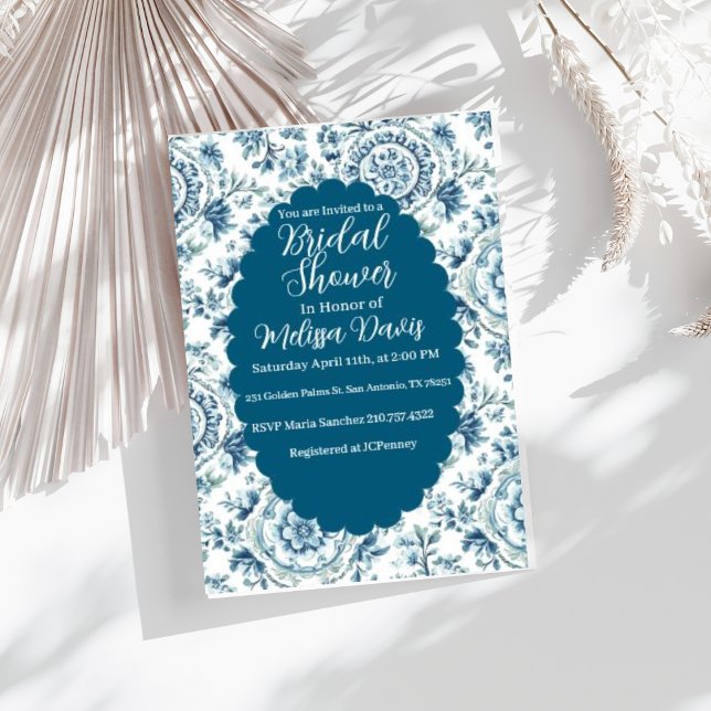 Serene Chinoiserie Bridal Shower Invitation Einladung (Personalize this beautiful serene Chinoiserie Bridal Shower Invitation.)