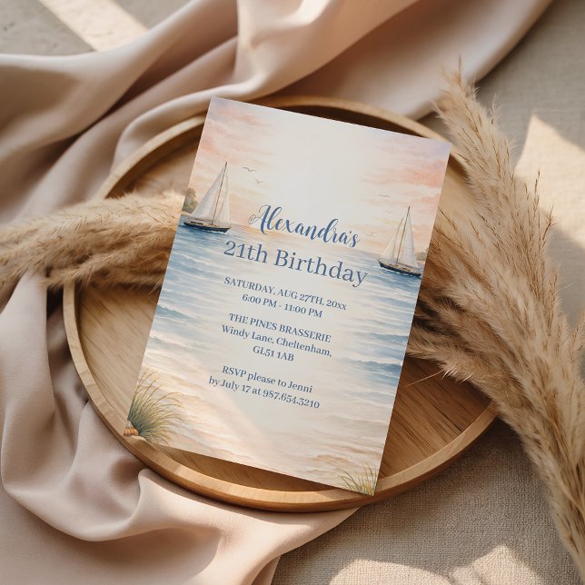 Serene Coastal Sail Birthday Einladung (Von Creator hochgeladen)