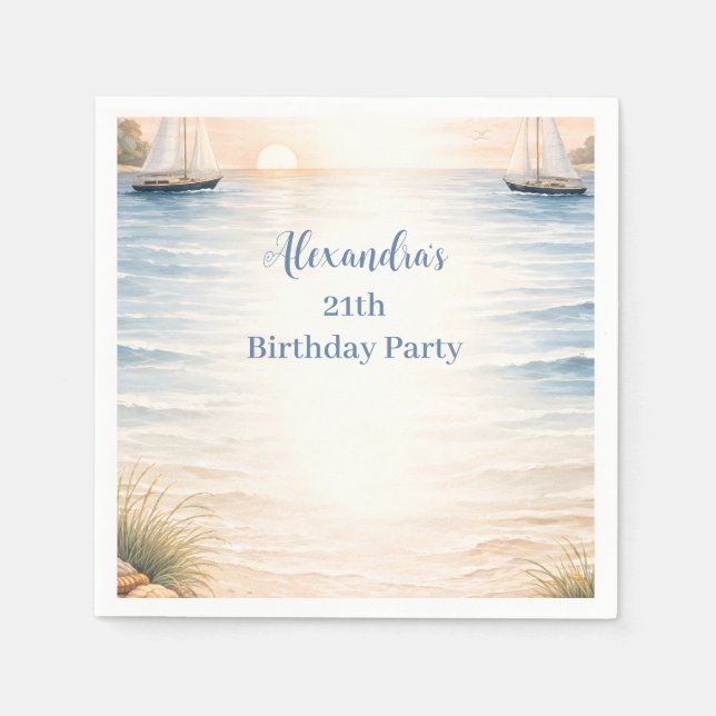 Serene Coastal Sail Birthday Serviette (Vorderseite)