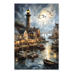 Serene Coastal Village at Dusk Nautical Harbor Art Fotodruck