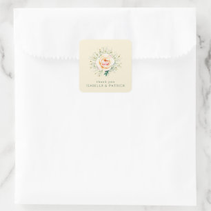 Serene Creme Blumen-Aquarell Quadratischer Aufkleber