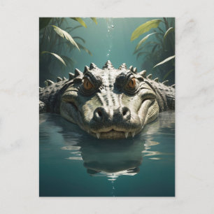 Serene Crocodil im Wasser Dschungel Kunst, Dichtun Postkarte