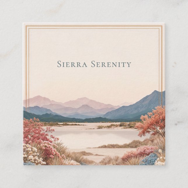 Serene Desert Bloom Landscape Gold Frame Rustic Quadratische Visitenkarte (Vorderseite)