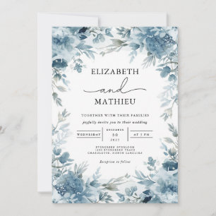 Serene Dusty Blue Botanical Floral Wedding Einladung