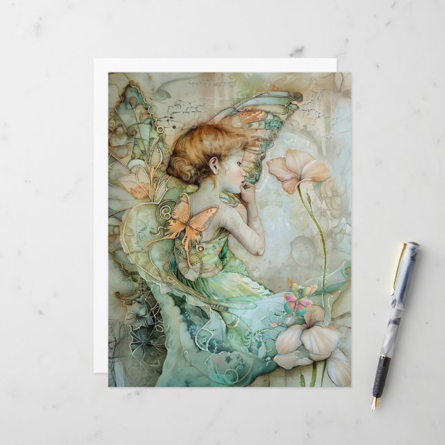 Serene Fairy A4 Conseils Carte Anniversaire (Devant/Arrière en situation)