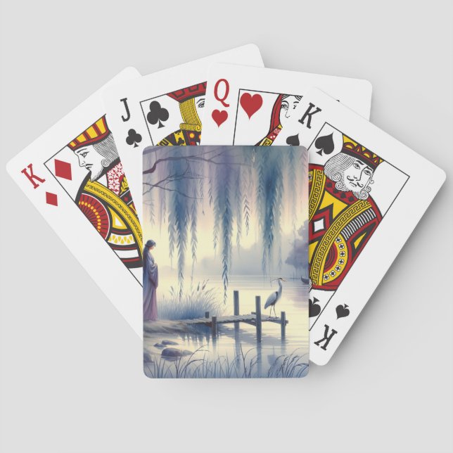 Serene Fantasy Lake mit Willow und Heron Spielkarten (Rückseite)