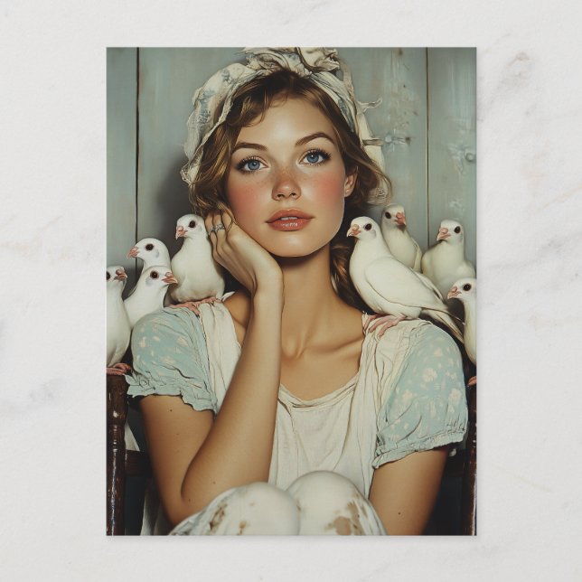 Serene Farm Maiden White Doves - Symbol des Friede Postkarte (Vorderseite)