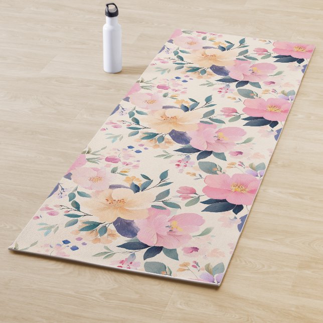 Serene Floral Pink Flow Elegant Calming Ästhetik Yogamatte (Beispiel)