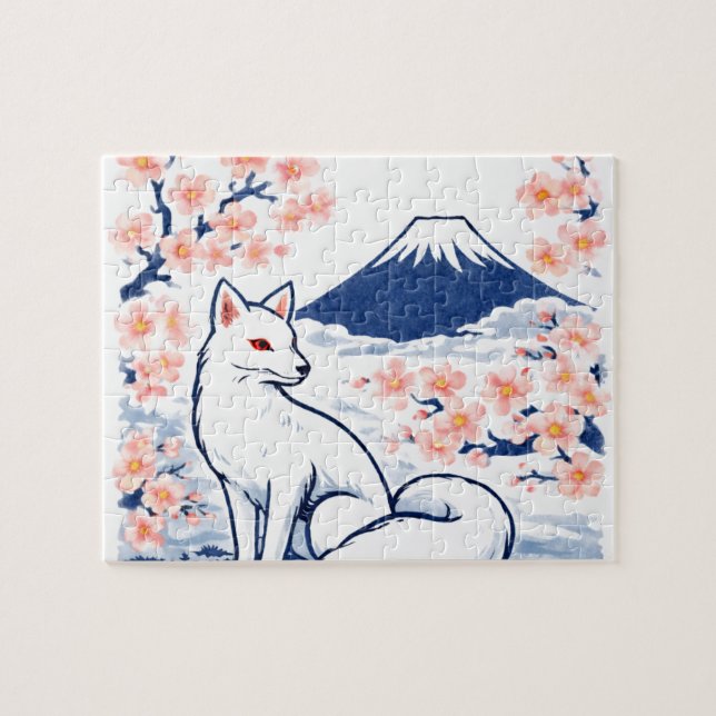 Serene Fox & Mount Fuji – Japanese Spring (Horizontal)