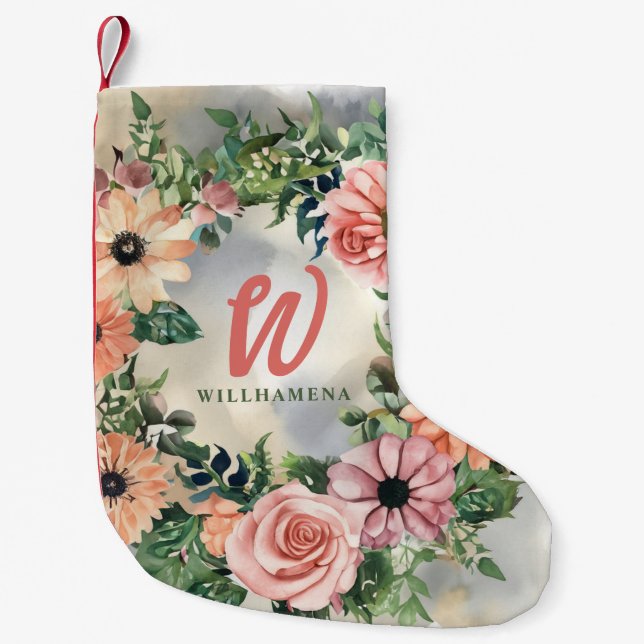 Serene Garden Wreath: Pastel Floral Elegante Kleiner Weihnachtsstrumpf (Vorderseite)