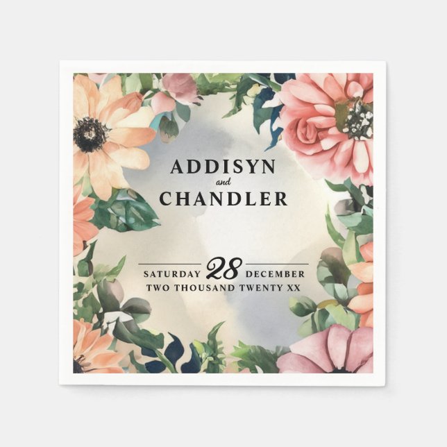 Serene Garden Wreath: Pastel Floral Elegante Serviette (Vorderseite)
