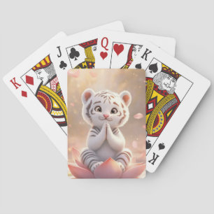 Serene Gebet: Weißer Tiger Cub auf Lotus Spielkarten