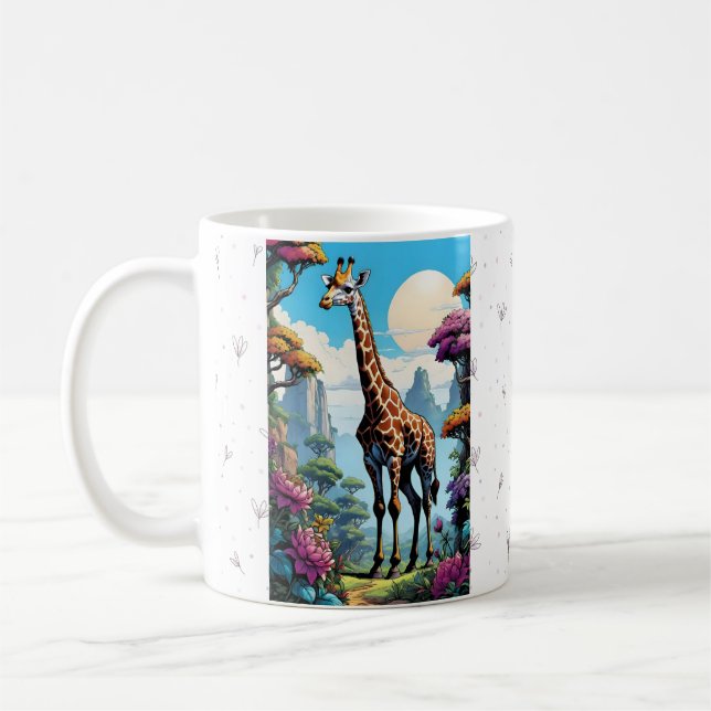 Serene Giraffe in einer lebendigen Fantasy Landsca Kaffeetasse (Links)
