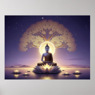 Serene Golden Artwork Buddha in ruhiger Aura Poster