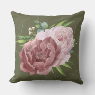 Serene Green Cushi mit Design für zwei Blume" Kissen