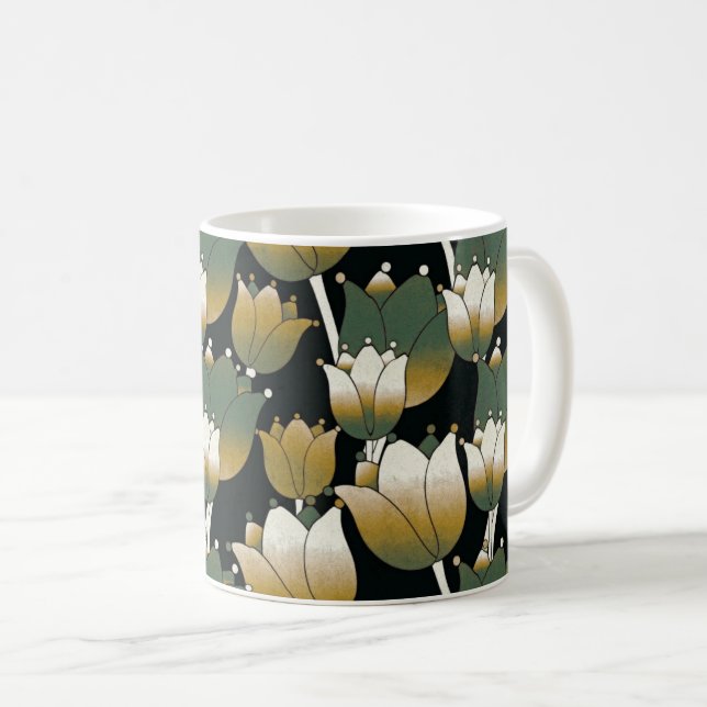 Serene Green Floral Elegance Kaffeetasse (VorderseiteRechts)
