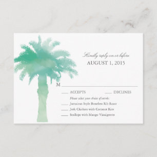 Serene Green Watercolor Palm Tree Wedding RSVP