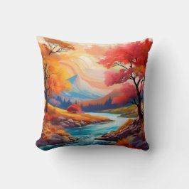 Serene Herbstlandschaft mit fließendem Fluss Kissen