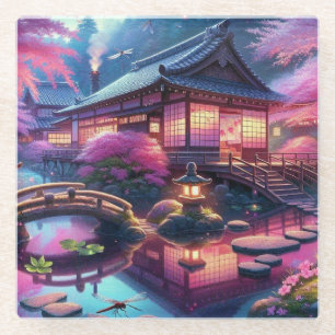 Serene Japanese Garden at Twilight Painting Glasuntersetzer