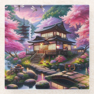 Serene Japanese Garden bei Dusk Painting Glasuntersetzer