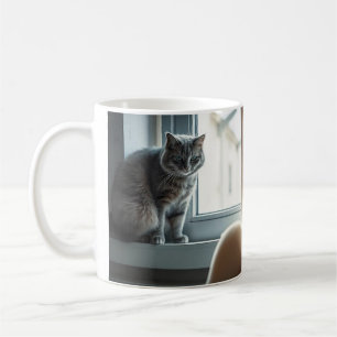 Serene Katzen durch Fenster und Couch Kaffeetasse