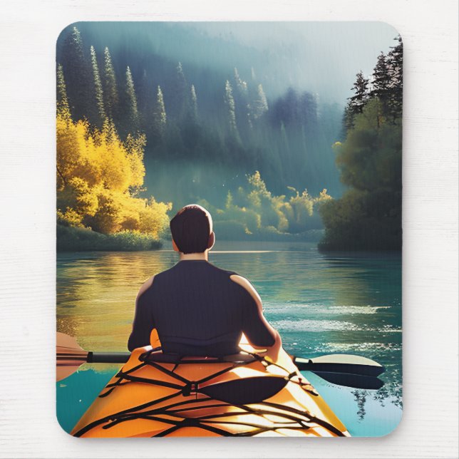 Serene Kayaking Scene | Mann in Kayak im Gebirge Mousepad (Vorne)