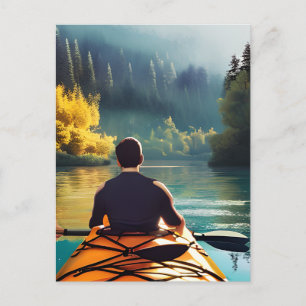 Serene Kayaking Scene   Mann in Kayak im Gebirge Postkarte
