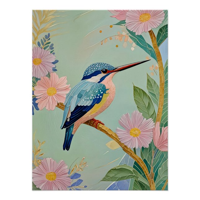 Serene Kingfisher in einem Paradies der Blumen Poster (Vorderseite)