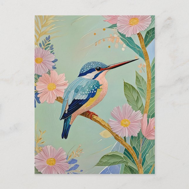 Serene Kingfisher in einem Paradies der Blumen Postkarte (Vorderseite)