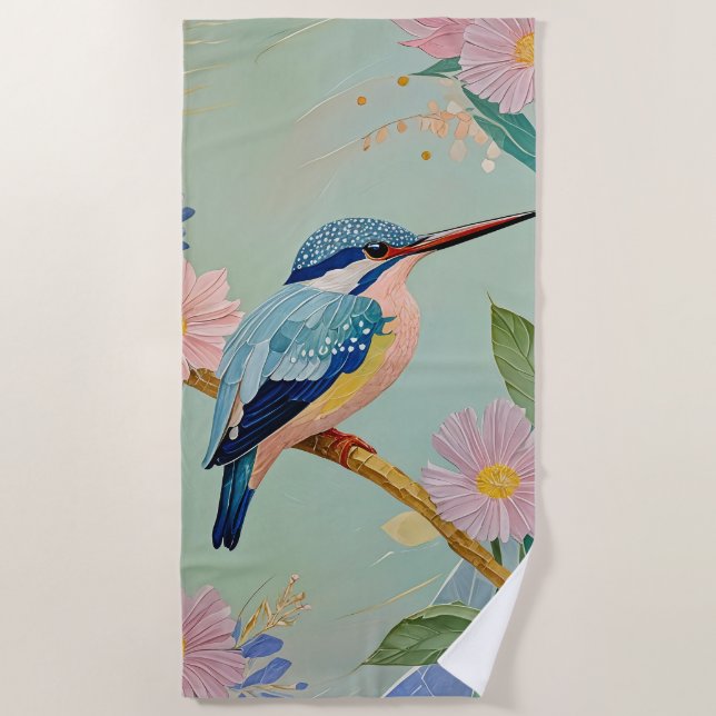 Serene Kingfisher in einem Paradies der Blumen Strandtuch (Vorderseite)