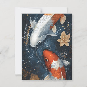 Serene Koi Fisch mit Lotus-Blume Postkarte