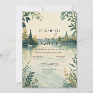 Serene Lake Landscape Botanische Hochzeit Einladung