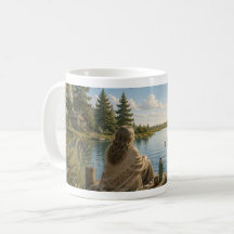 Serene Lakeside Botanical Nature Meditation Mug