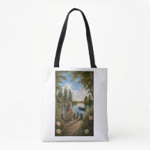 Serene Lakeside Botanical Nature Tote Bag