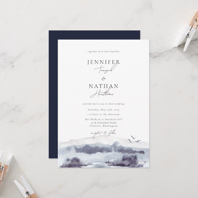 Serene Landscape Watercolor Wedding Einladung (Vorderseite/Rückseite Beispiel)