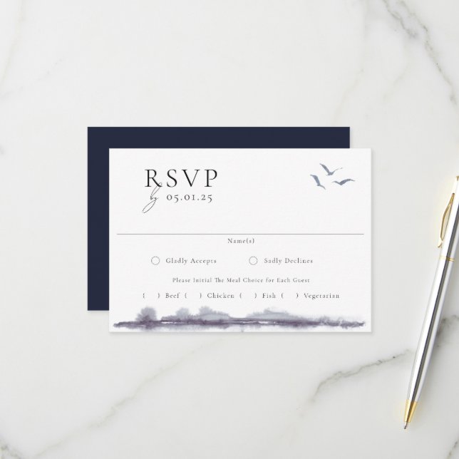 Serene Landscape Watercolor Wedding RSVP Karte (Vorderseite/Rückseite Beispiel)