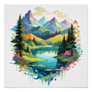 Serene Landschaft Ruhe Stille Naturgebirge Poster