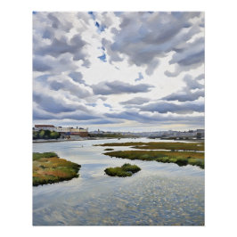 Serene Landschaftsmalerei mit dramatischem Himmel Poster
