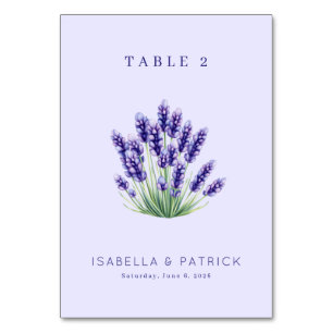 Serene Lavendel-Wasserfarben-Blumen Tischnummer