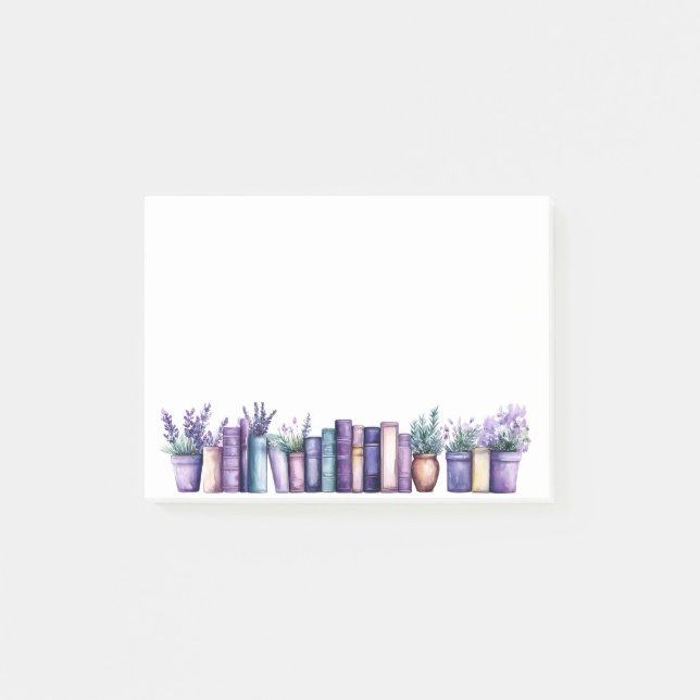 Serene Lavender Library Watercolor Notes Post-it Klebezettel (Vorderseite)