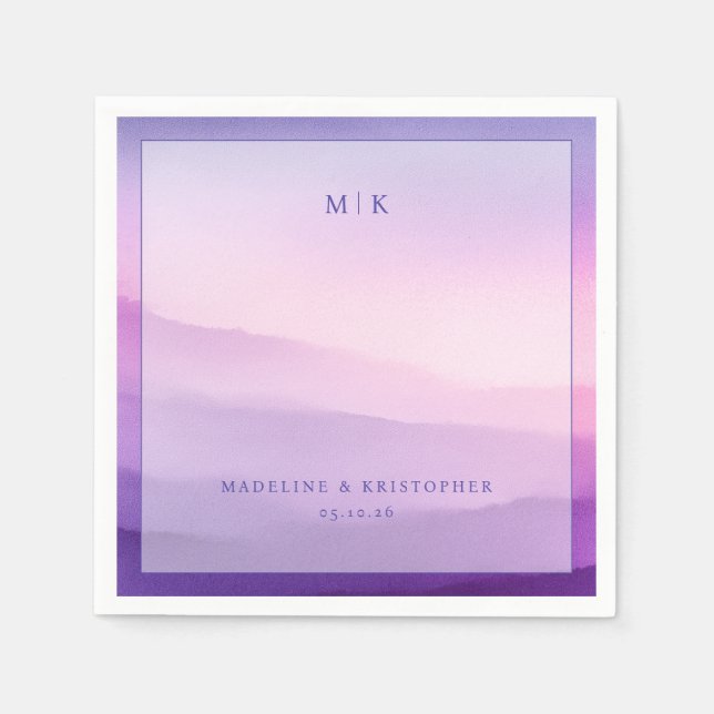 Serene Lavender Watercolor Mountains Serviette (Vorderseite)