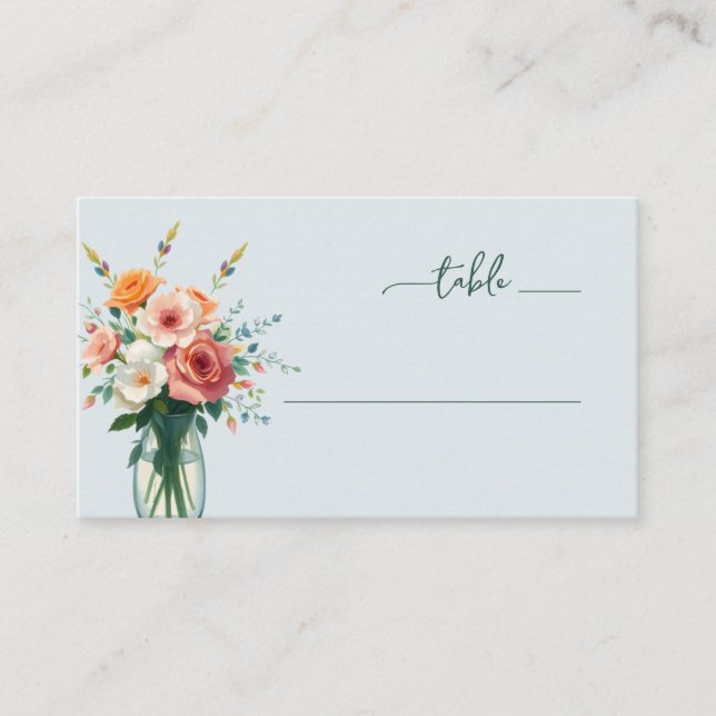 Serene Light Blue Floral Table Sign Platzkarte (Vorderseite)